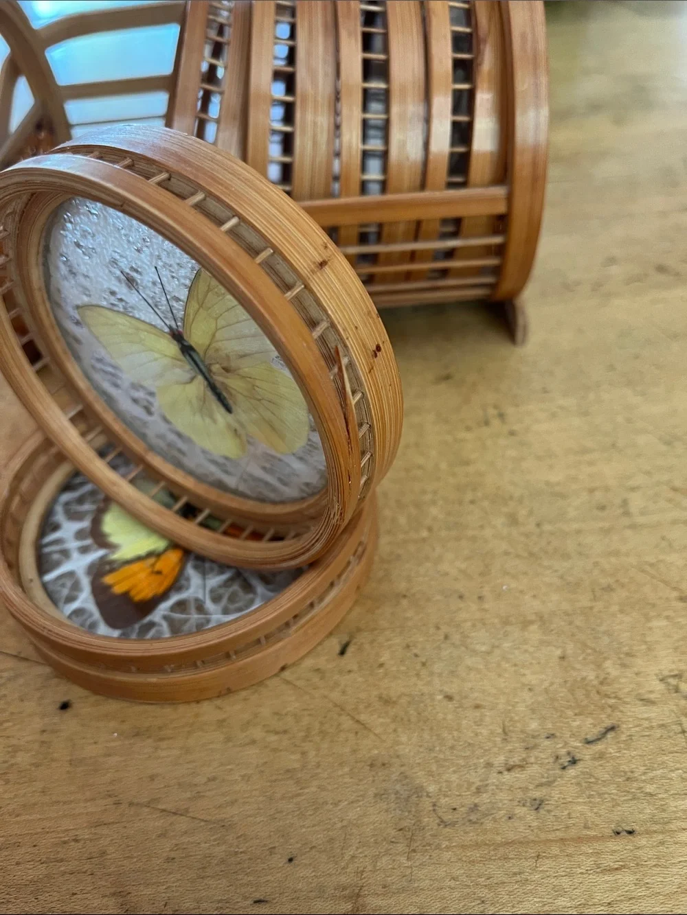 Vintage 1960s Retro Bamboo Butterfly Coaster Set six
